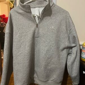 ALO Yoga Men's Zip-Up Sweater in Light Gray